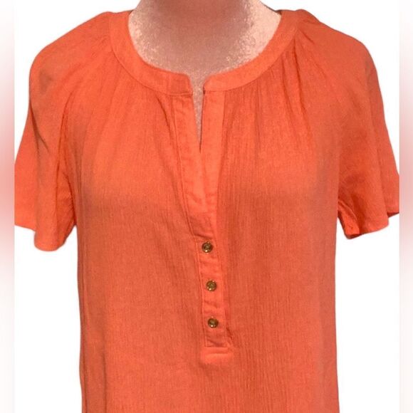 MICHAEL KORS CORAL SHORT SLEEVE TOP BLOUSE CRINKLE SIZE MEDIUM - Picture 5 of 8